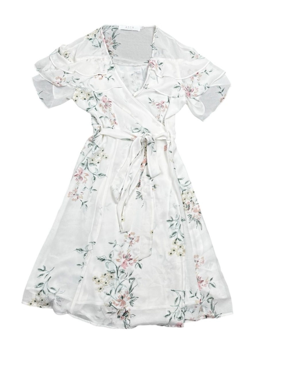 ASTR The Label Ivory Floral Wrap Dress Size XS Spring Easter Feminine